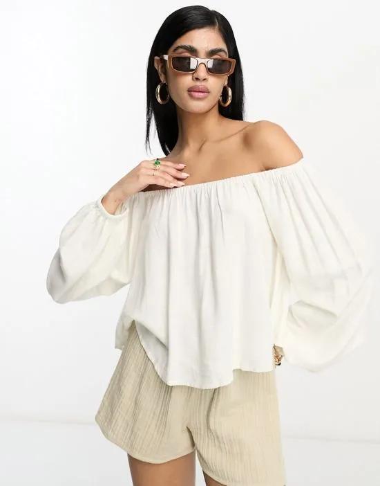 linen off shoulder top in ivory
