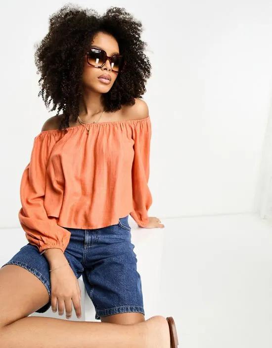linen off-shoulder top in orange