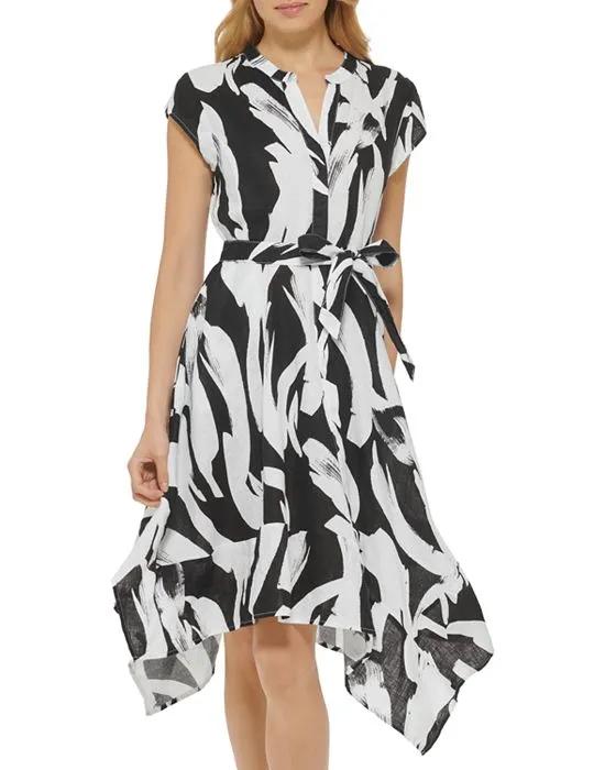 Linen Printed Cap Sleeve Dress
