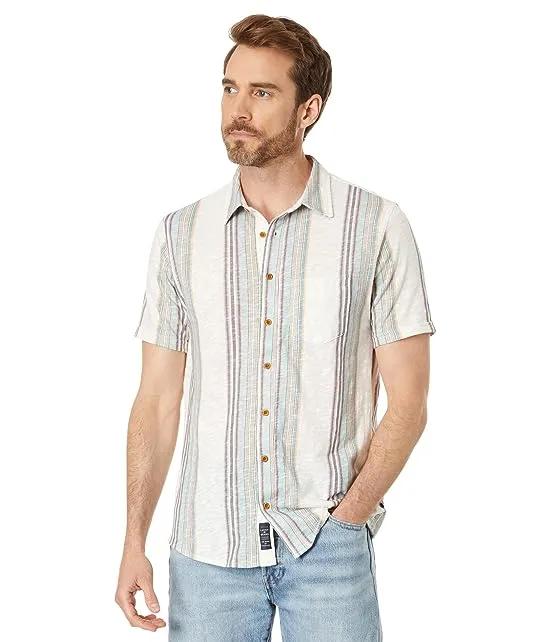 Linen Short Sleeve Multi Stripe Button-Up Shirt