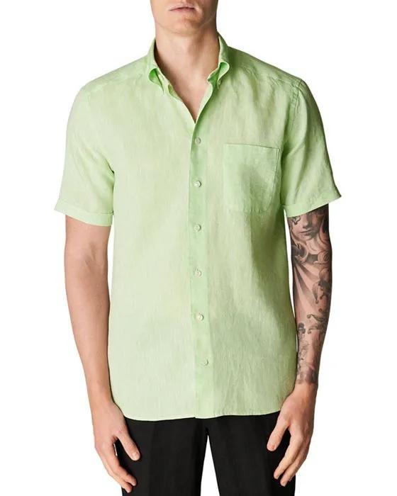 Linen Solid Short Sleeve Slim Fit Button Down Shirt