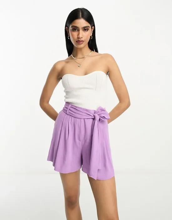 linen tie waist short in orchid