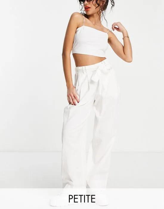 linen touch wide leg pants in white