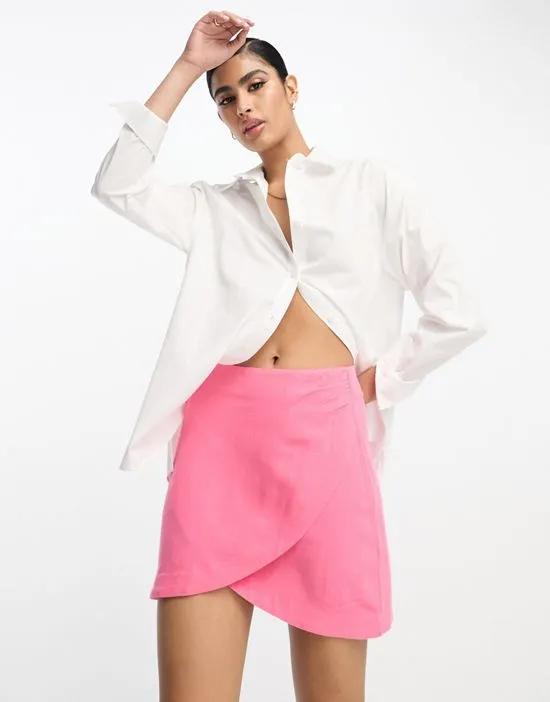 linen wrap mini skirt in pink