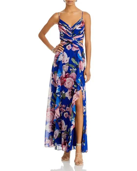 Long Floral Print Ruched Dress - 100% Exclusive