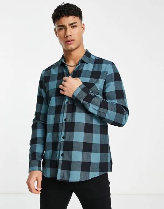 long sleeve buffalo check shirt in green