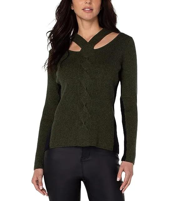 Long Sleeve Cable Twist Neck Wrap Sweater