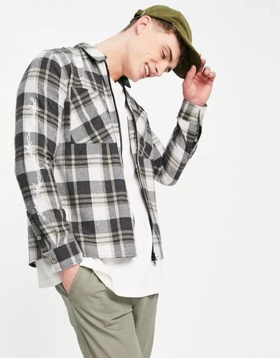 long sleeve check shirt in brown