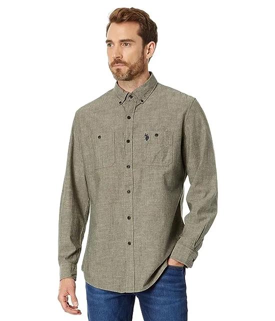 Long Sleeve Classic Canvas Button-Down Woven Shirt