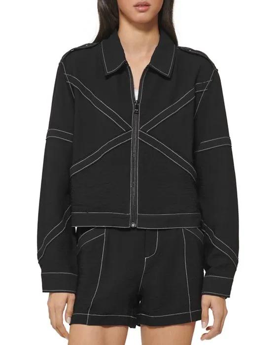 Long Sleeve Crinkle Zip Jacket   