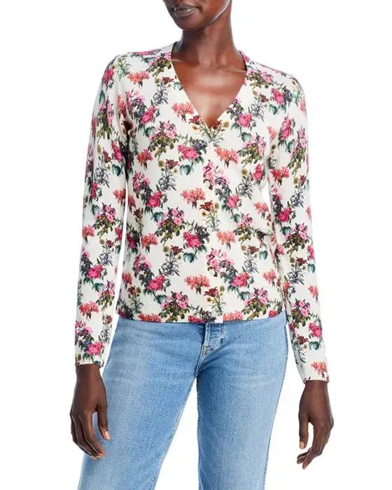 Long Sleeve Floral Print Cashmere Cardigan Sweater - 100% Exclusive