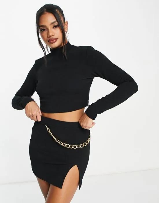 long sleeve high neck top in black - part of a set