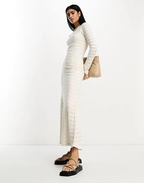 long sleeve maxi crochet dress in cream