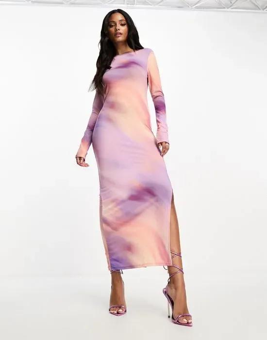 long sleeve maxi dress in ombre print