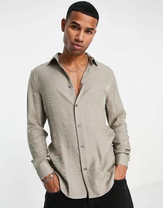 long sleeve metallic shirt in stone