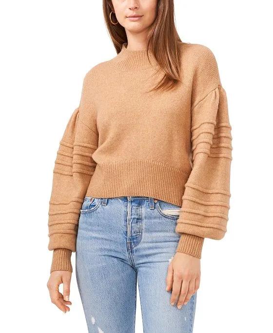 Long Sleeve Mock Neck Sweater with Rib Detail on Sleeve