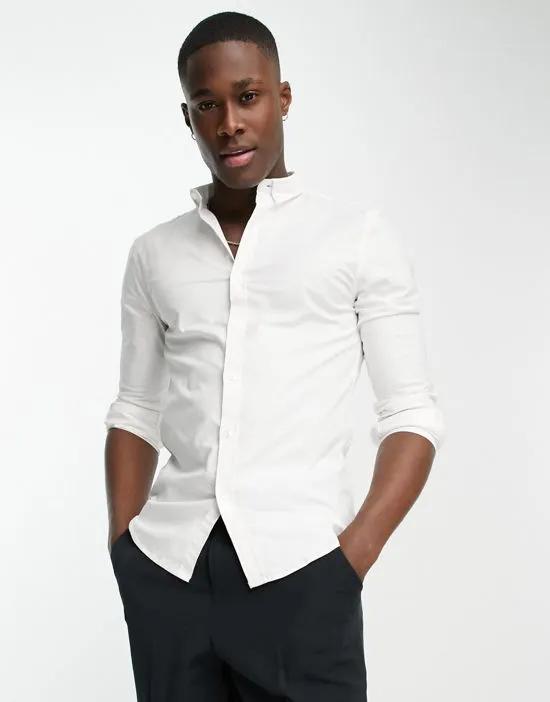 long sleeve muscle fit oxford shirt in white