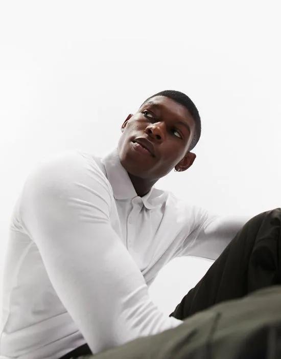 long sleeve muscle polo in white