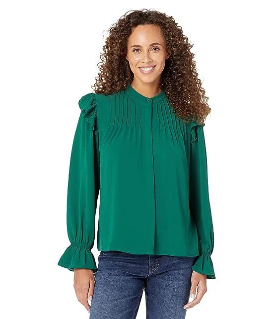 Long Sleeve Pin Tuck Blouse w/ Embroidery
