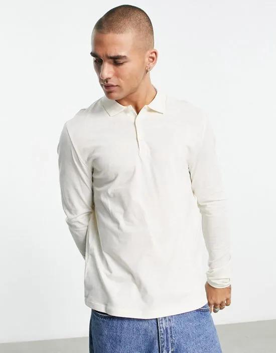 long sleeve polo in cream
