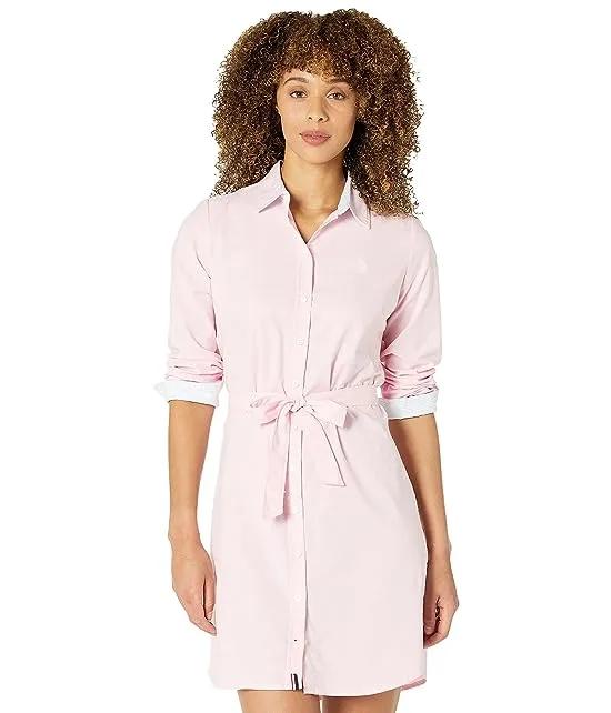 Long Sleeve Solid Stretch Oxford Dress