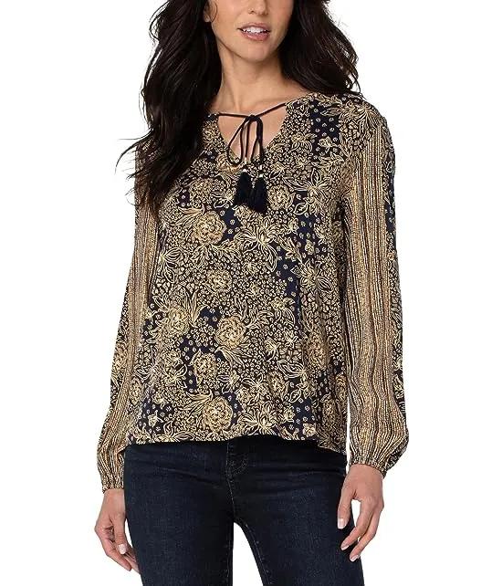 Long Sleeve Tie Front Popover Blouse