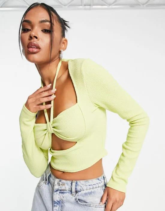 long sleeve top with bra detail in lime