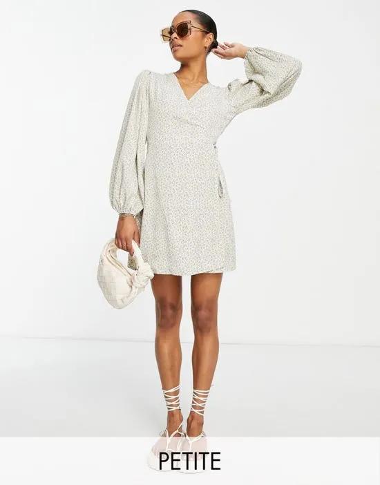 long sleeve wrap mini dress in bright ditsy floral