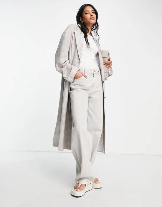 longline pinstripe linen blazer in beige