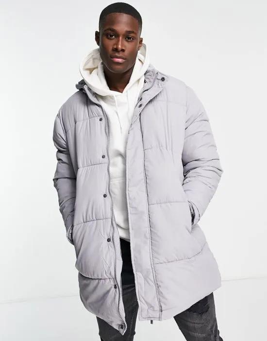 longline puffer in gray