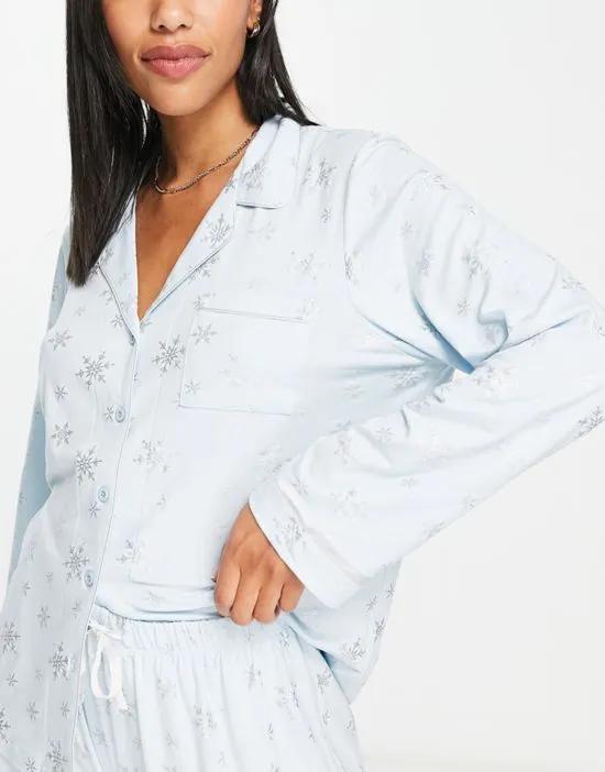 Loungeable foil snowflake pajamas in light blue