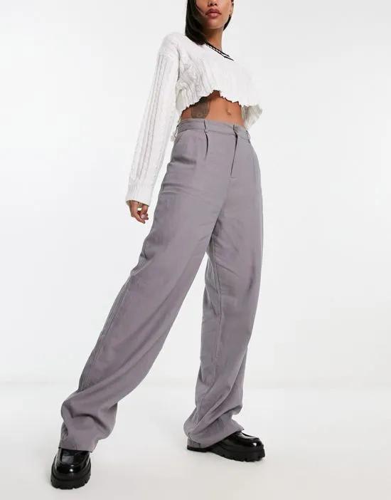 low waist linen pants in gray