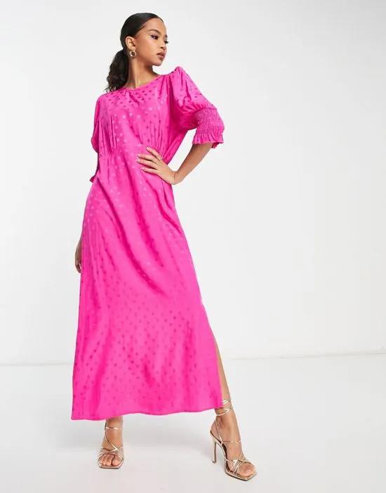 Luna jacquard spot midi dress in pink