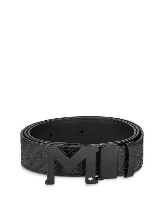 M Buckle Reversible Embossed Leather Belt