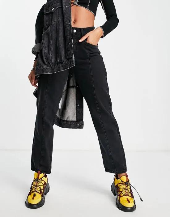 Madonna seam front straight leg jean in washed black