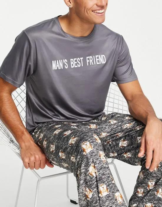 man's best friend long pajama set in gray