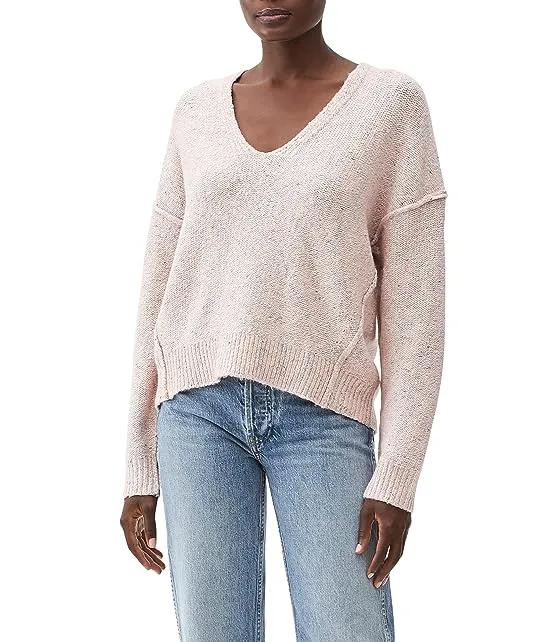 Marled Confetti Long Sleeve V-Neck Crop Pullover Sweater