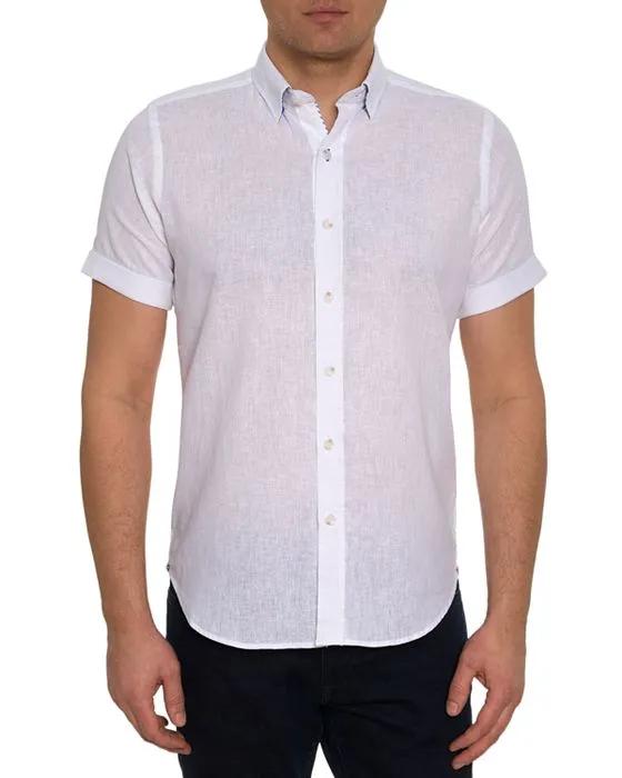 Massimo Linen & Cotton Solid Tailored Fit Short Sleeve Button Down Shirt - 100% Exclusive