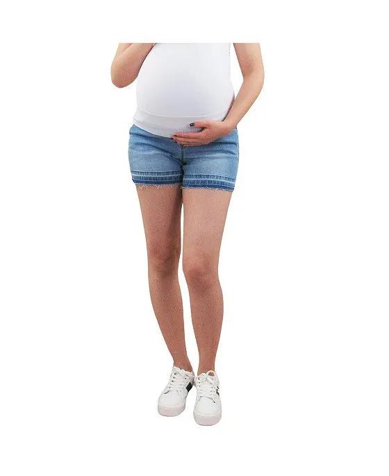 Maternity Denim Shorts with Fray Hem