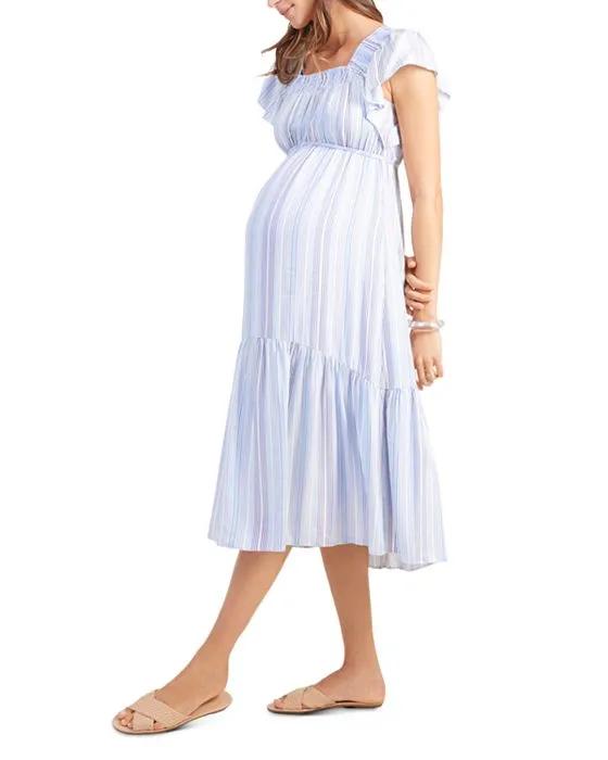 Maternity Flutter Sleeve Tiered Midi Dress