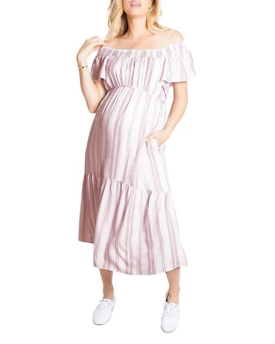 Maternity Flutter Sleeve Tiered Midi Dress