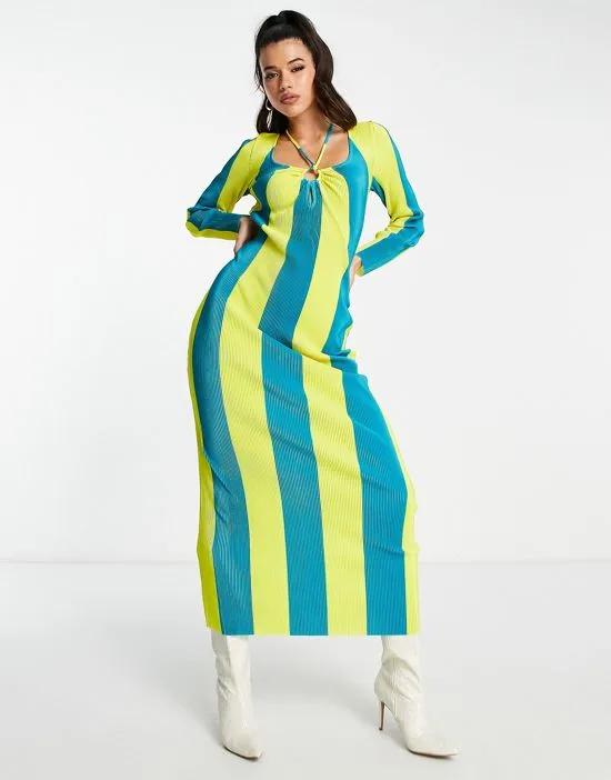 maxi dress in blue and yellow stripe