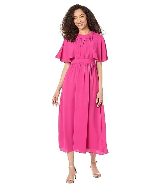 Maxi Dress with Flutter Sleeve and Jewel Neck