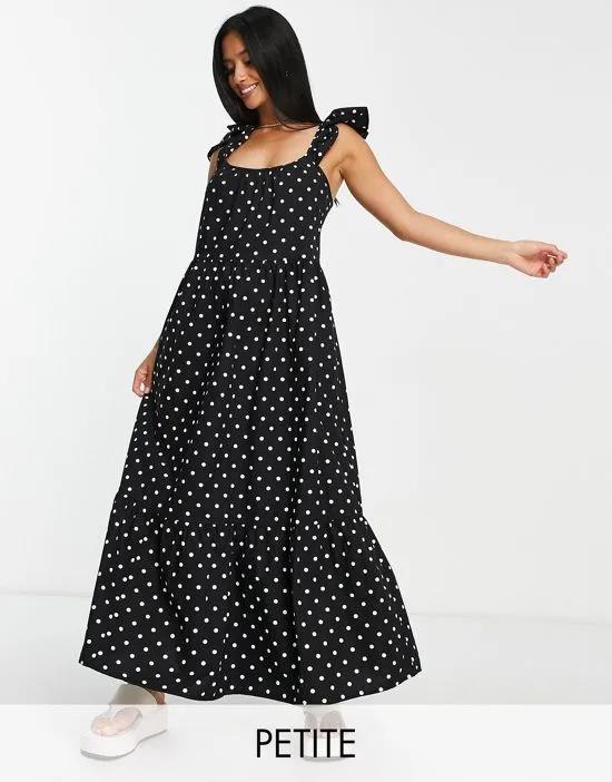 maxi dress with ruffle sleeve in polka dot