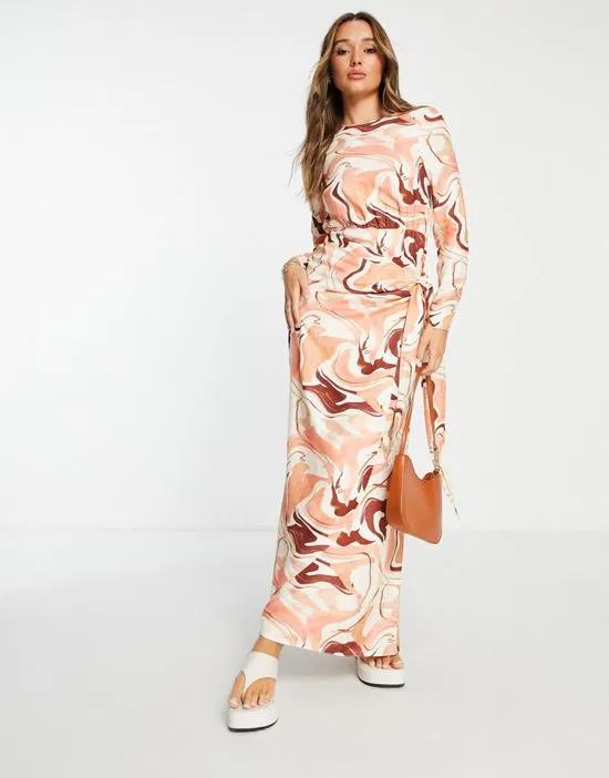 maxi dress with wrap skirt in abstract print