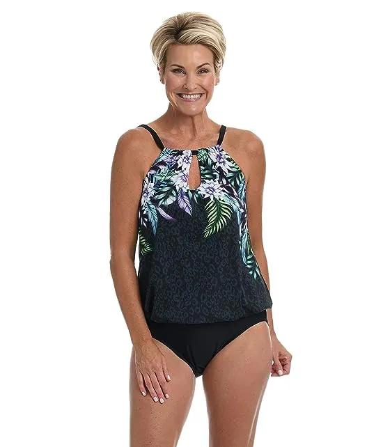 Maxine Of Hollywood Women's High Neck Keyhole Blousan Mio One Piece Swimsuit