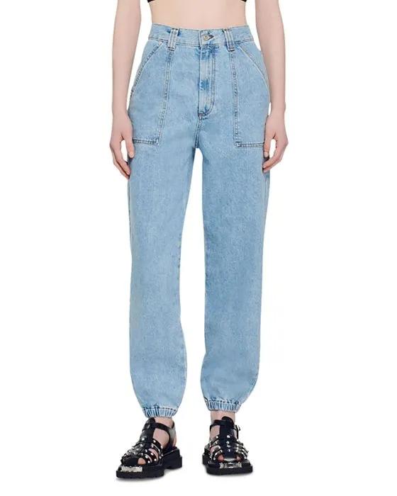 Melvin Cotton High Rise Jogger Jeans in Light Blue Jean