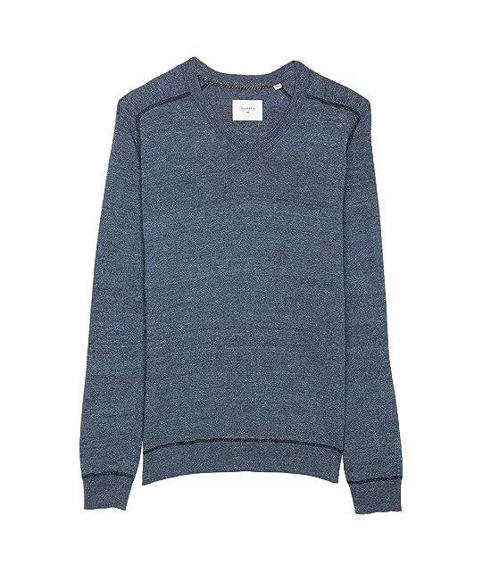 Men's Long Sleeve Contrast Stitch Pullover V-Neck Sweater