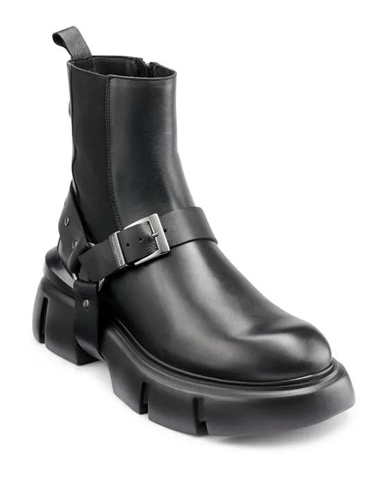 Men's Side Zip Pull On Chelsea Buckle Boots