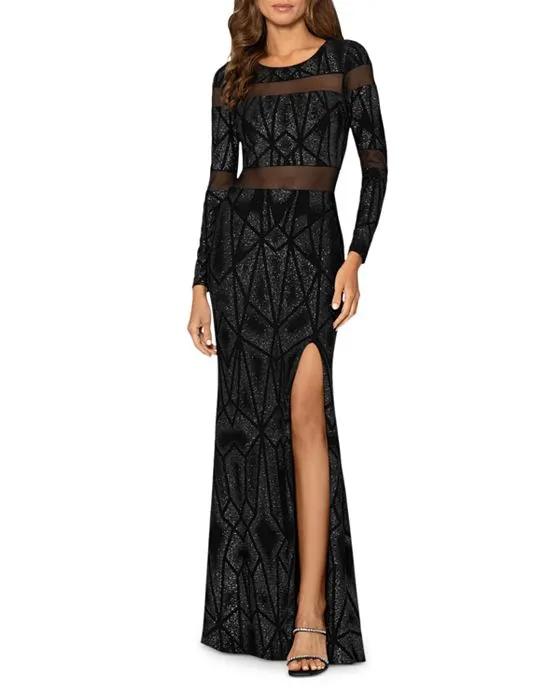 Mesh Inset Geo Glitter Gown - 100% Exclusive